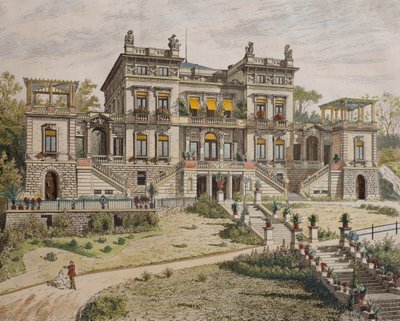 Castillo cerca de Stuttgart, frente al jardín, ilustración de 